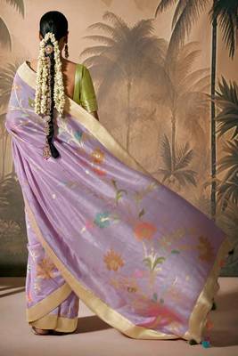 Lavender silk jacquard woven saree with blouse 3