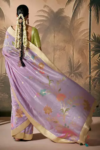 Lavender silk jacquard woven saree with blouse