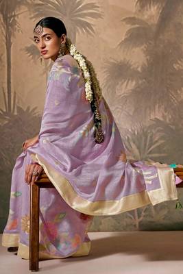 Lavender silk jacquard woven saree with blouse 4