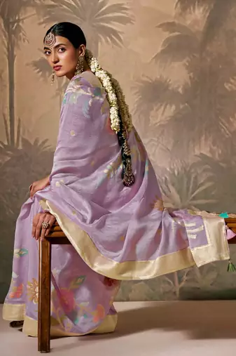 Lavender silk jacquard woven saree with blouse