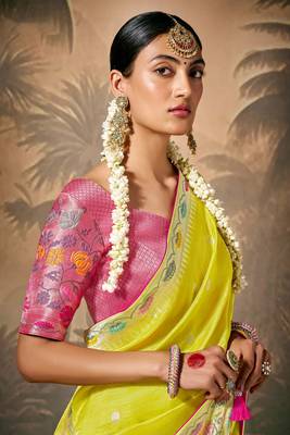 Lemon silk jacquard woven saree with blouse 3