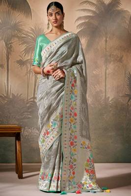 Grey silk jacquard woven saree with blouse 1