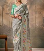 Grey silk jacquard woven saree with blouse