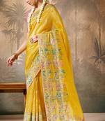 Mustard silk jacquard woven saree with blouse