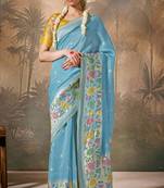 Sky blue silk jacquard woven saree with blouse