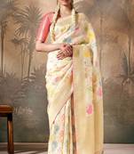 Cream silk jacquard woven saree with blouse