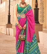 Rani pink silk digital patola print saree with blouse