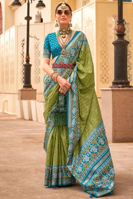 Mehendi silk digital patola print saree with blouse 1