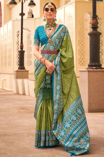 Mehendi silk digital patola print saree with blouse