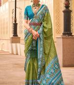 Mehendi silk digital patola print saree with blouse