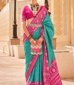 Sky blue silk digital patola print saree with blouse