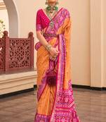 Orange silk digital patola print saree with blouse