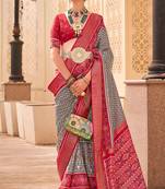 Grey silk digital patola print saree with blouse