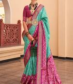 Sea green silk digital patola print saree with blouse