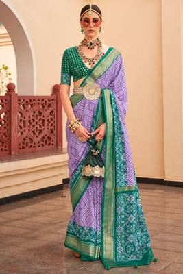 Lavender silk digital patola print saree with blouse 1