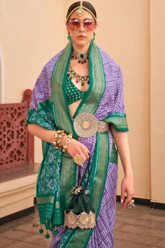 Lavender silk digital patola print saree with blouse