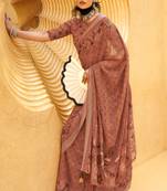 Chocolate silk georgette printed saree with blouse