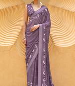 Purple silk georgette printed saree with blouse