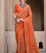 Orange sigma silk ajrakh printed saree with blouse