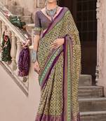 Wine sigma silk ajrakh printed saree with blouse