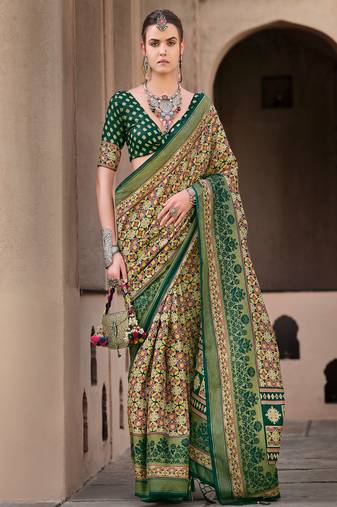 Multicolor sigma silk ajrakh printed saree with blouse