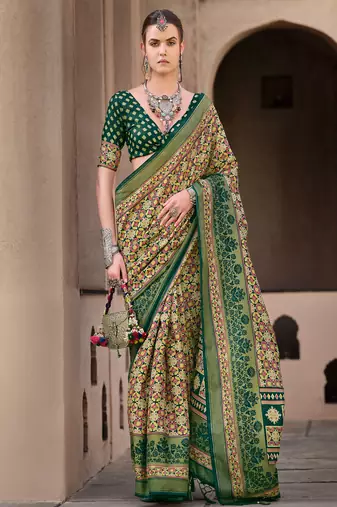 Multicolor sigma silk ajrakh printed saree with blouse