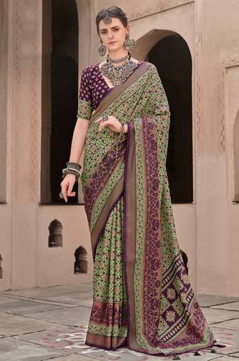 Purple sigma silk ajrakh printed saree with blouse