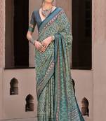 Multicolor sigma silk ajrakh printed saree with blouse