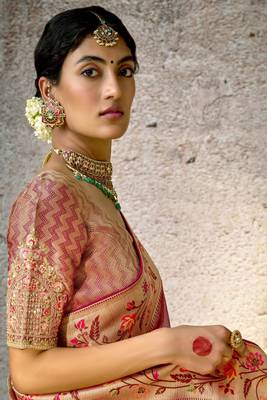 Wine Banarasi silk blend jacquard woven with embroidery hand work blouse saree with blouse 2