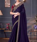 Violet georgette heavy thread embroidery sequins work saree with blouse