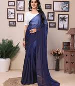 Ready To Wear Blue Fancy Satin Silk Saree With Contrast Blouse