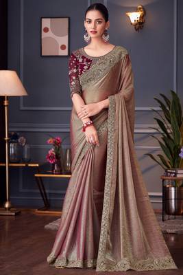 Bronze double tone silk heavy thread embroidery sequins work saree with blouse 1