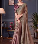 Bronze double tone silk heavy thread embroidery sequins work saree with blouse