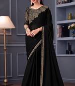 Black sartin chiffon heavy thread embroidery sequins work saree with blouse