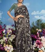 Black pure brasso heavy embroidery work on border & multicolour flower pattern saree with embroidery blouse