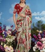 Multicolor pure brasso heavy embroidery work on border & multicolour flower pattern saree with embroidery blouse