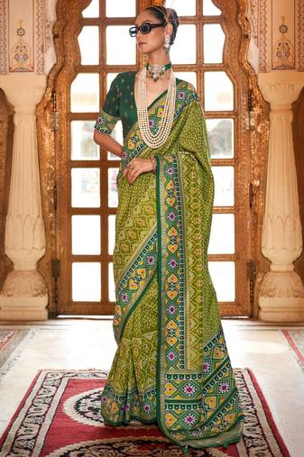 Mehendi pv silk digital patola print saree with blouse