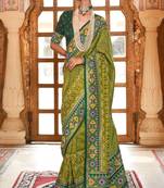 Mehendi silk digital patola print saree with blouse