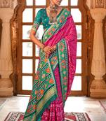 Rani pink silk digital patola print saree with blouse