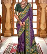 Violet silk digital patola print saree with blouse