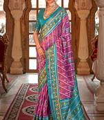 Magenta silk digital patola print saree with blouse
