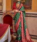Green silk digital patola print saree with blouse