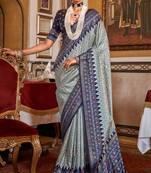 Grey sigma silk digital patola print saree with blouse