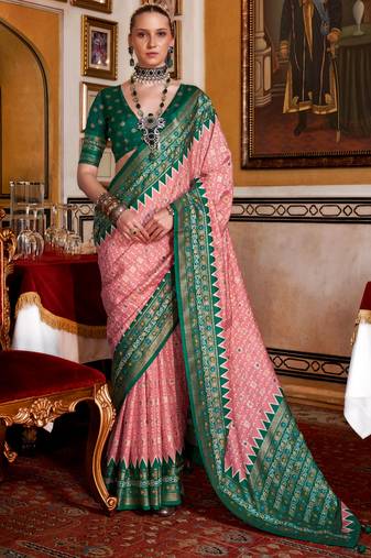 Pink sigma silk digital patola print saree with blouse