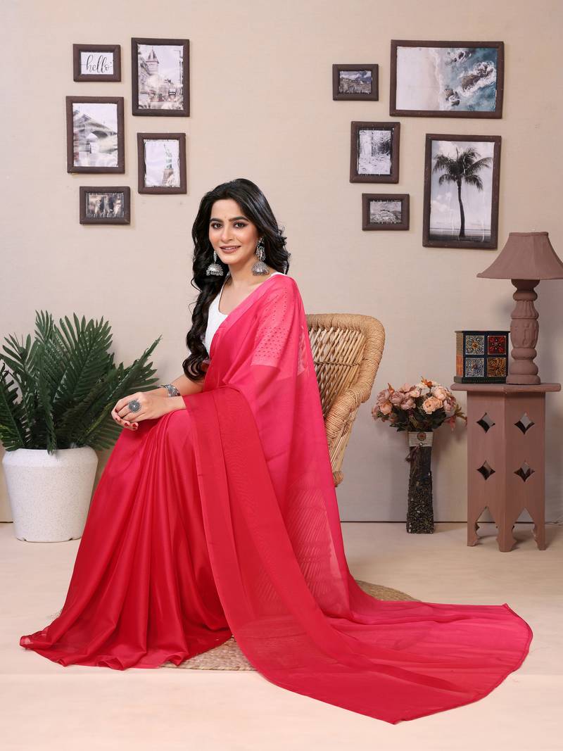 Pink Ready To Wear Fancy padding Satin Silk Saree With Contrast Blouse
