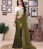 Ready To Wear Mehendi Fancy Satin Silk Saree With Contrast Blouse