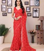 Ready To Wear Red Fancy Georgette Saree With All Over Printed Saree With Blouse