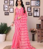 Ready To Wear Pink Fancy Georgette Saree With All Over Printed Saree With Blouse