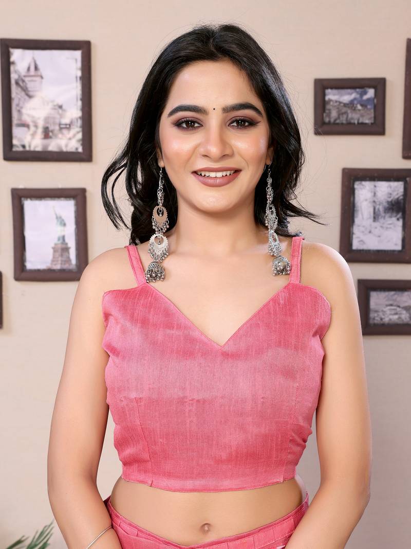 Ready To Wear Pink Fancy Georgette Saree With All Over Printed Saree With Blouse