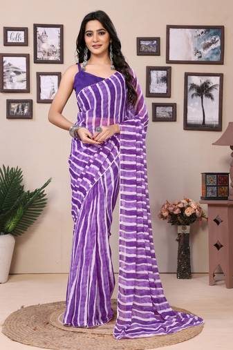 Purple Leheriya Style Georgette all over casual saree with Blouse